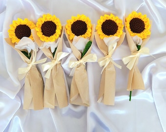 Sunflower Artificial Bouquet Of Sunflowers Bunch Of Crocheted Sunflowers Long Stem Sunflower Gift For Her Bouquet For Mothers Day Bouquets