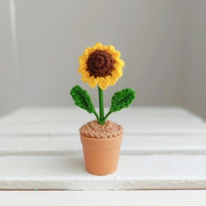 Crochet Flower In Pot Desk Decor Crochet Plant Pot Gift For Mum Crochet Potted Sunflower Gift Desk Accessories Fake Plants Flower Home Decor