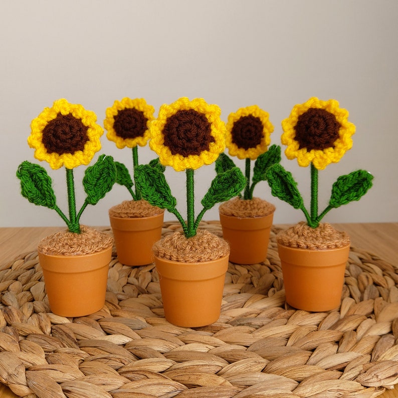 Crochet Flower In Pot Desk Decor Crochet Plant Pot Gift For Mum Crochet Potted Sunflower Gift Desk Accessories Fake Plants Flower Home Decor
