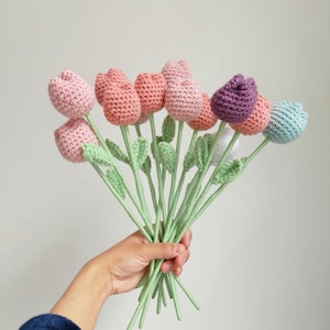 Crochet Flower Tulip Birthday Gift Knitted Flower Bouquet Crochet Flower Gift Bday Crochet Tulip Bouquet Gift For Mother Day Flowers Bunch