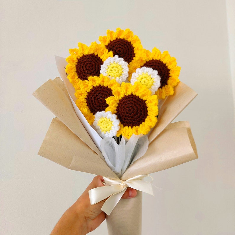 Crochet Sunflower Bouquet Gift For Her Crochet Flower Bouquet Gift For Her Knitted Sunflower Gift Knitted Flower Bouquet Graduation Gift
