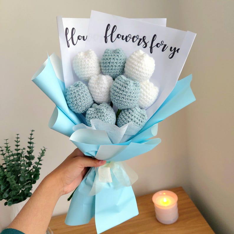 Crochet Flower Tulip Birthday Gift Knitted Flower Bouquet Crochet Flower Gift Bday Crochet Tulip Bouquet Gift For Mother Day Flowers Bunch