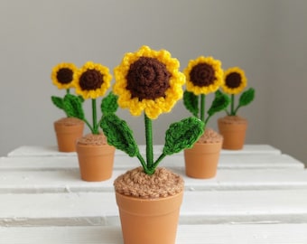 Crochet Flower In Pot Uni Room Decor Crochet Plant Pot Gift For Uni Friend Crochet Potted Sunflower Gift For Her Desk Decor Fake Plant Decor