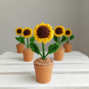 Crochet Flower In Pot Desk Decor Crochet Plant Pot Gift For Mum Crochet Potted Sunflower Gift Desk Accessories Fake Plants Flower Home Decor