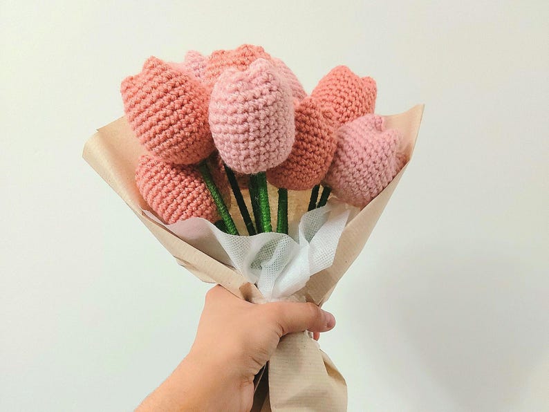 Crochet Flower Tulip Birthday Gift Knitted Flower Bouquet Crochet Flower Gift Bday Crochet Tulip Bouquet Gift For Mother Day Flowers Bunch