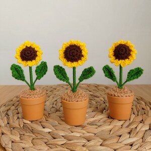 Crochet Flower In Pot Desk Decor Crochet Plant Pot Gift For Mum Crochet Potted Sunflower Gift Desk Accessories Fake Plants Flower Home Decor