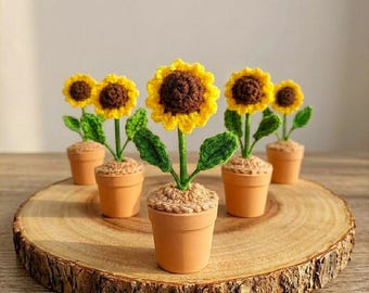 Gehaakte bloem in pot bureaudecoratie gehaakte plantenpot cadeau voor moeder gehaakte ingemaakte zonnebloem cadeau bureauaccessoires nep planten bloem woondecoratie