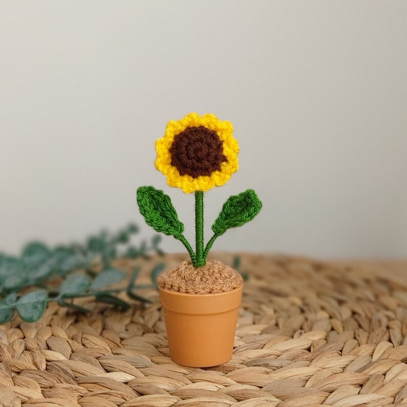 Crochet Flower In Pot Desk Decor Crochet Plant Pot Gift For Mum Crochet Potted Sunflower Gift Desk Accessories Fake Plants Flower Home Decor