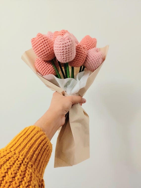 Crochet Flower Tulip Birthday Gift Knitted Flower Bouquet Bday Gift Crochet Crochet Tulip Bouquet Gift For Mother Day Flowers Bunch Tulips