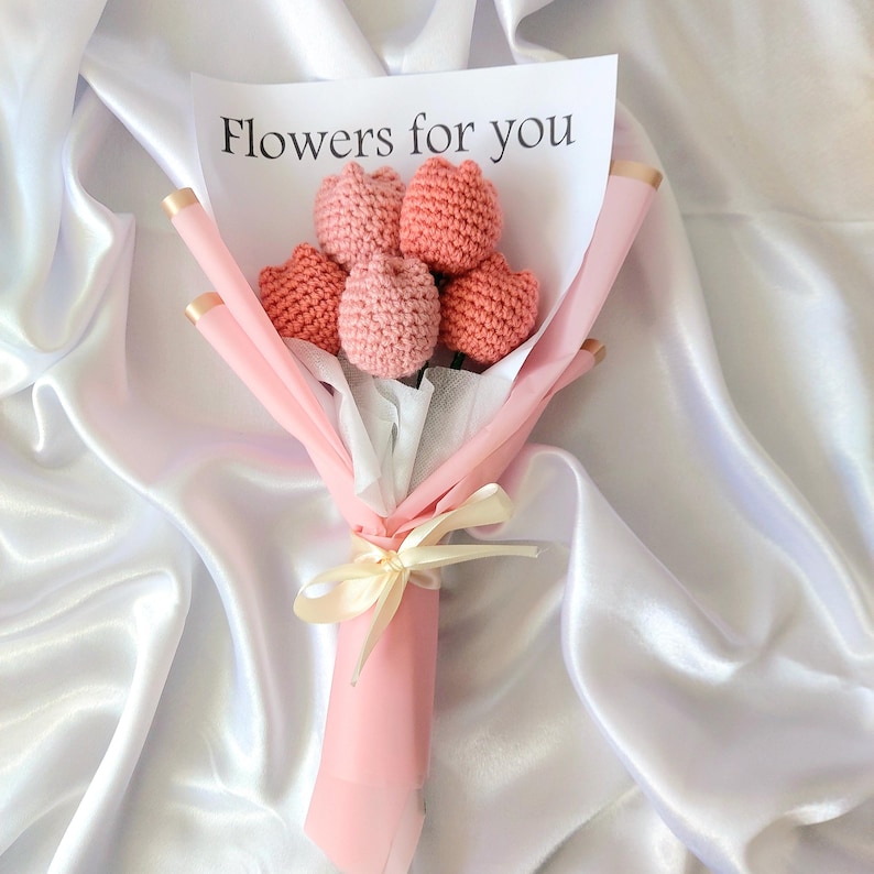 Crochet Flower Tulip Birthday Gift Knitted Flower Bouquet Crochet Flower Gift Bday Crochet Tulip Bouquet Gift For Mother Day Flowers Bunch