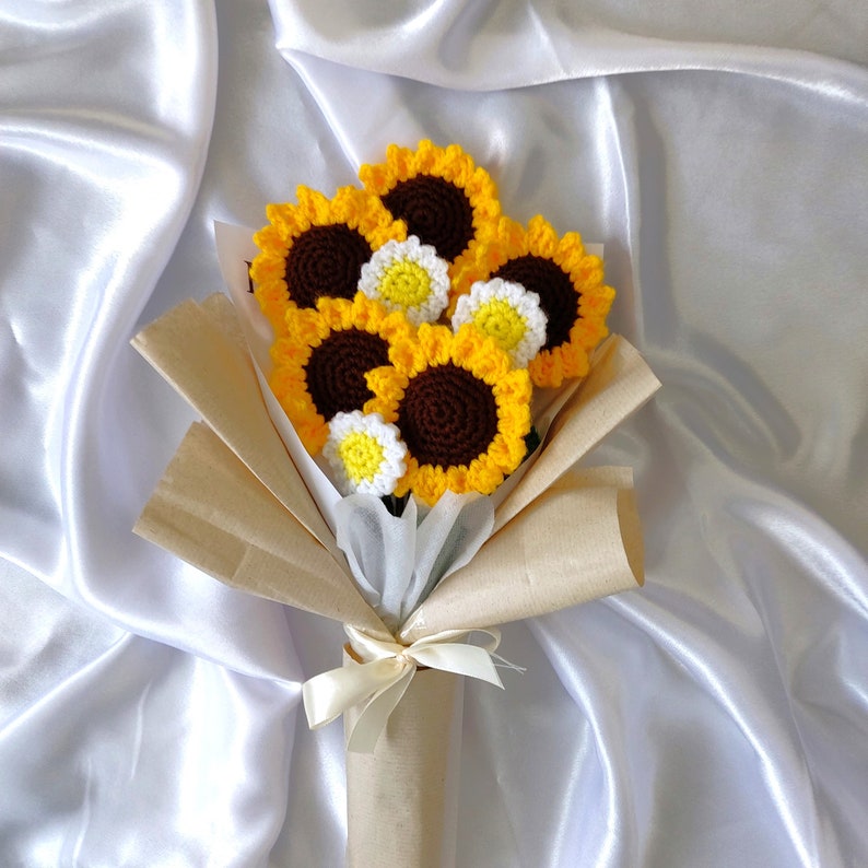 Crochet Sunflower Bouquet Gift For Her Crochet Flower Bouquet Gift For Her Knitted Sunflower Gift Knitted Flower Bouquet Graduation Gift