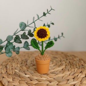 Crochet Flower In Pot Desk Decor Crochet Plant Pot Gift For Mum Crochet Potted Sunflower Gift Desk Accessories Fake Plants Flower Home Decor