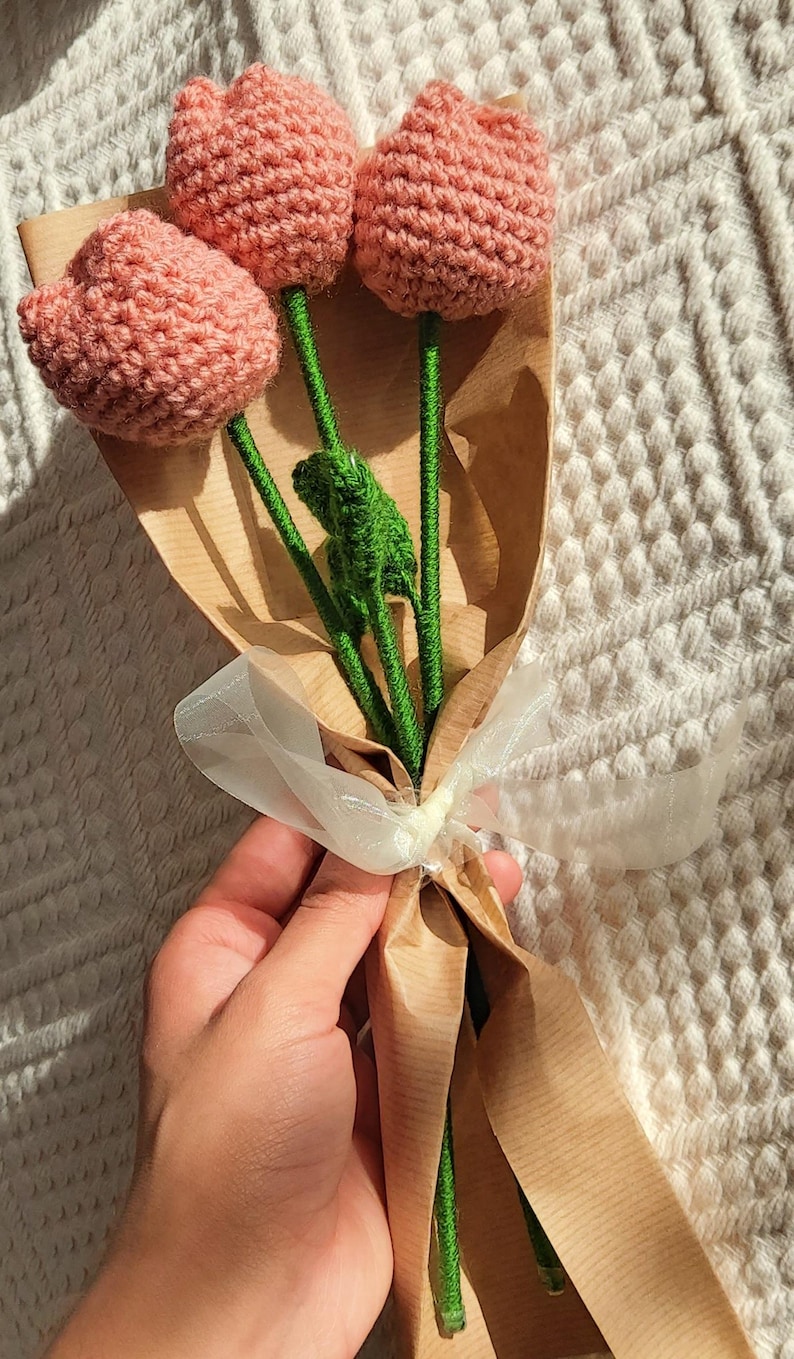 Crochet Flower Tulip Birthday Gift Knitted Flower Bouquet Crochet Flower Gift Bday Crochet Tulip Bouquet Gift For Mother Day Flowers Bunch