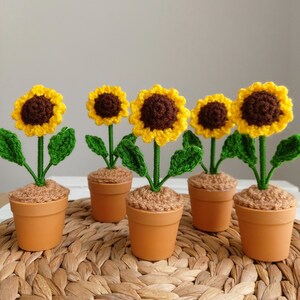 Crochet Flower In Pot Desk Decor Crochet Plant Pot Gift For Mum Crochet Potted Sunflower Gift Desk Accessories Fake Plants Flower Home Decor