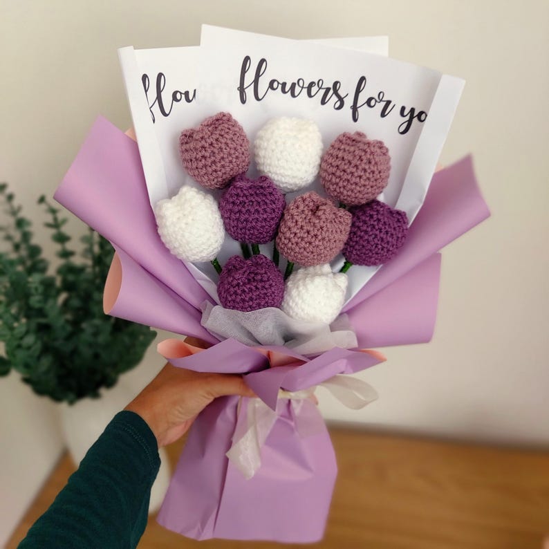 Crochet Flower Tulip Birthday Gift Knitted Flower Bouquet Crochet Flower Gift Bday Crochet Tulip Bouquet Gift For Mother Day Flowers Bunch