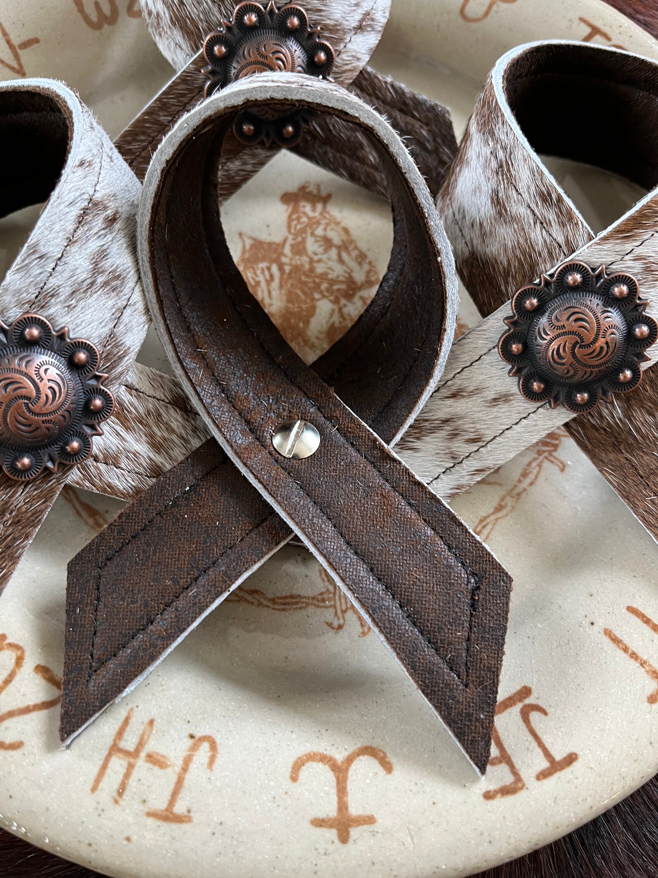 Peppered Brown White Cowhide Concho Napkin Rings Etsy