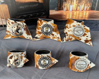 Cowhide Napkin Rings (Set of 4) | Western Concho Decor