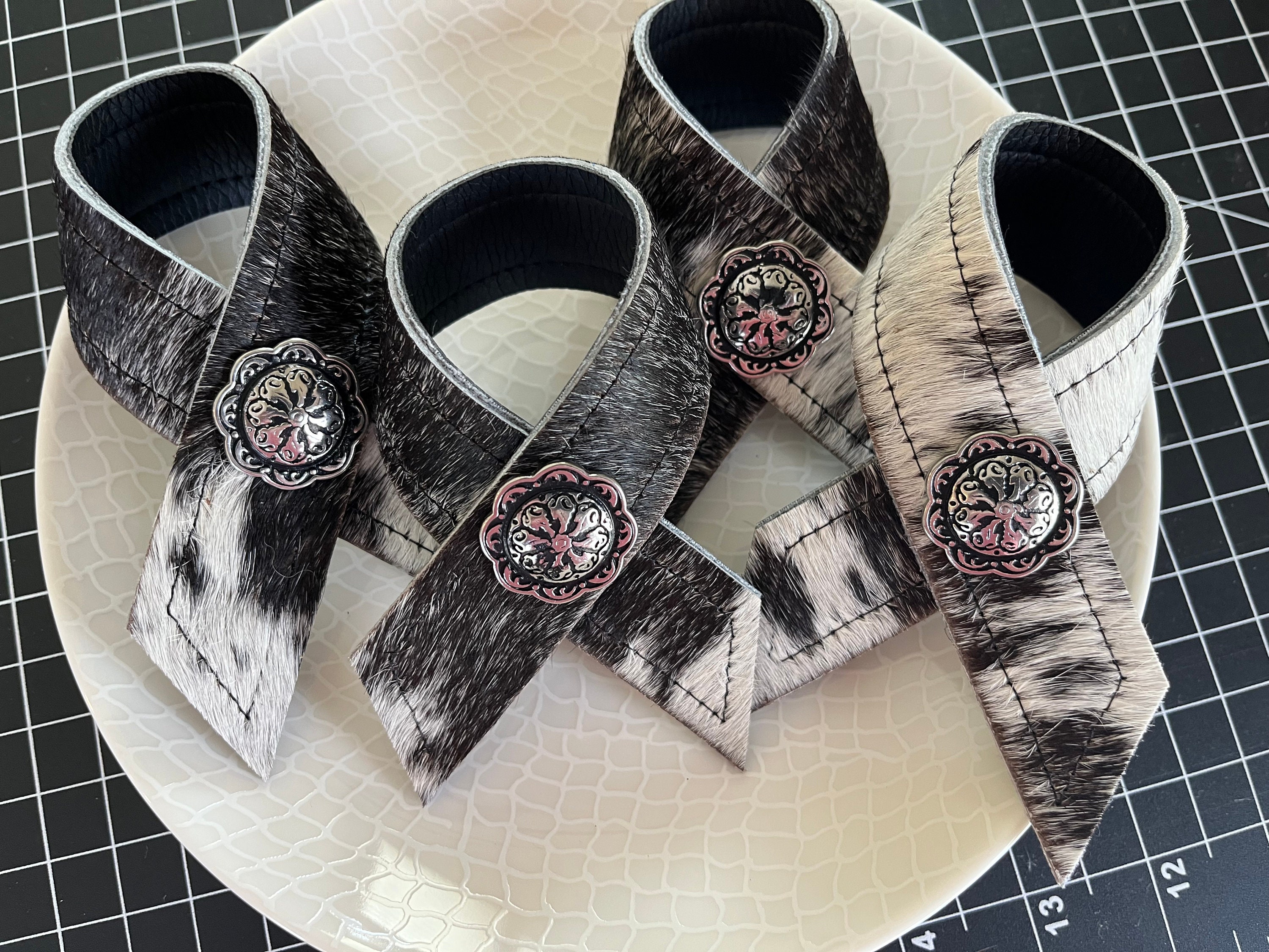 Black White Cowhide & Conchos Napkin Rings Etsy
