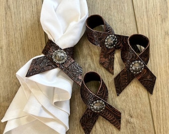 Cowboy Tool Leather Napkin Rings 4-pc