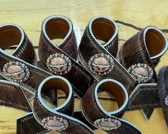 Dark Brindle Cowhide Concho Napkin Rings