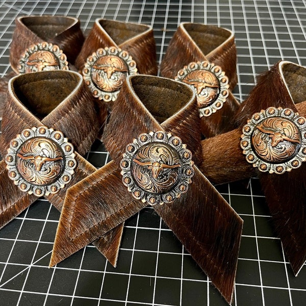 Dark Brindle Cowhide Concho Napkin Rings