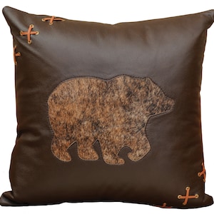 Leather Bear Throw Pillow w/ Cowhide