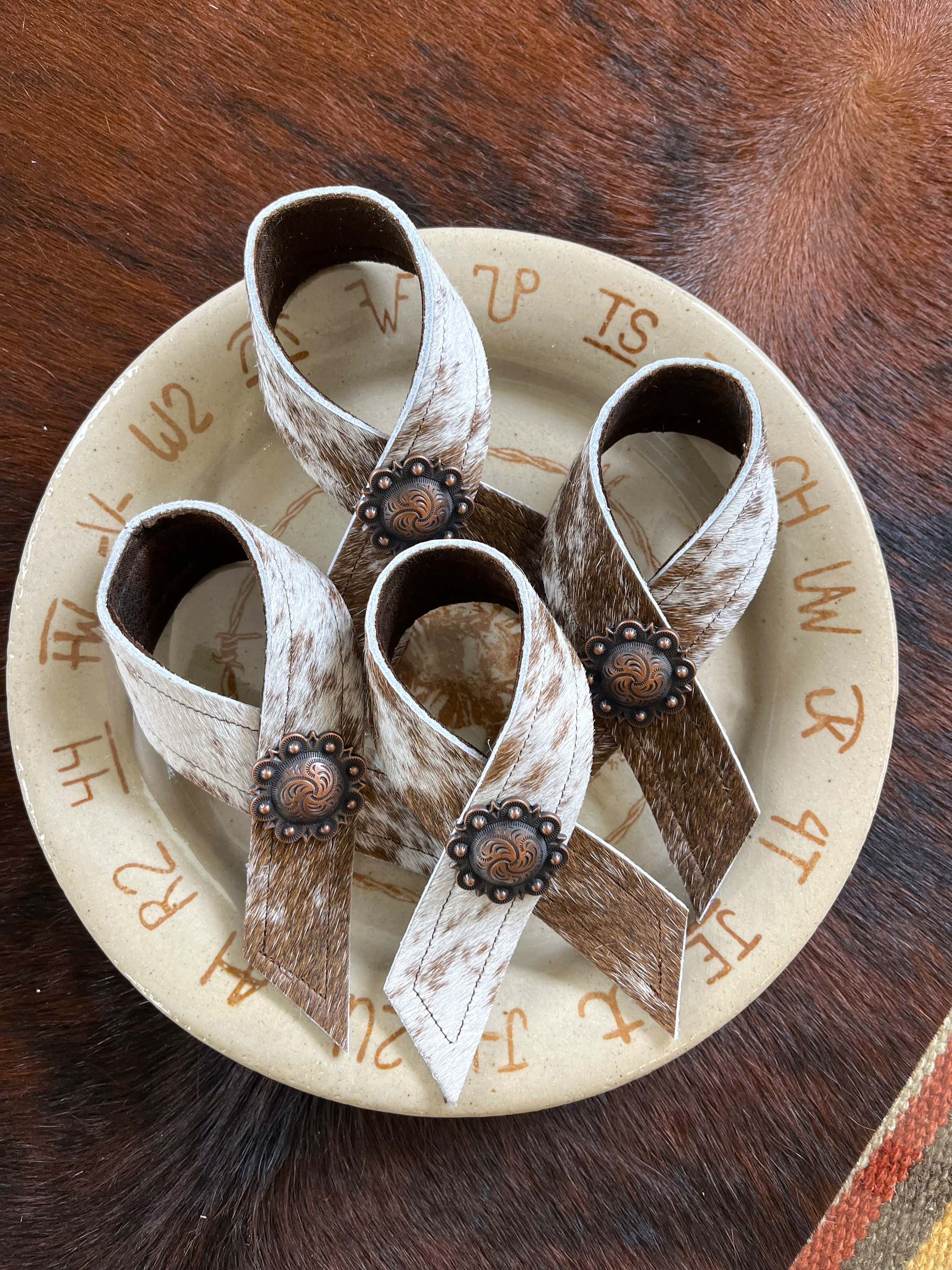 Peppered Brown White Cowhide Concho Napkin Rings Etsy