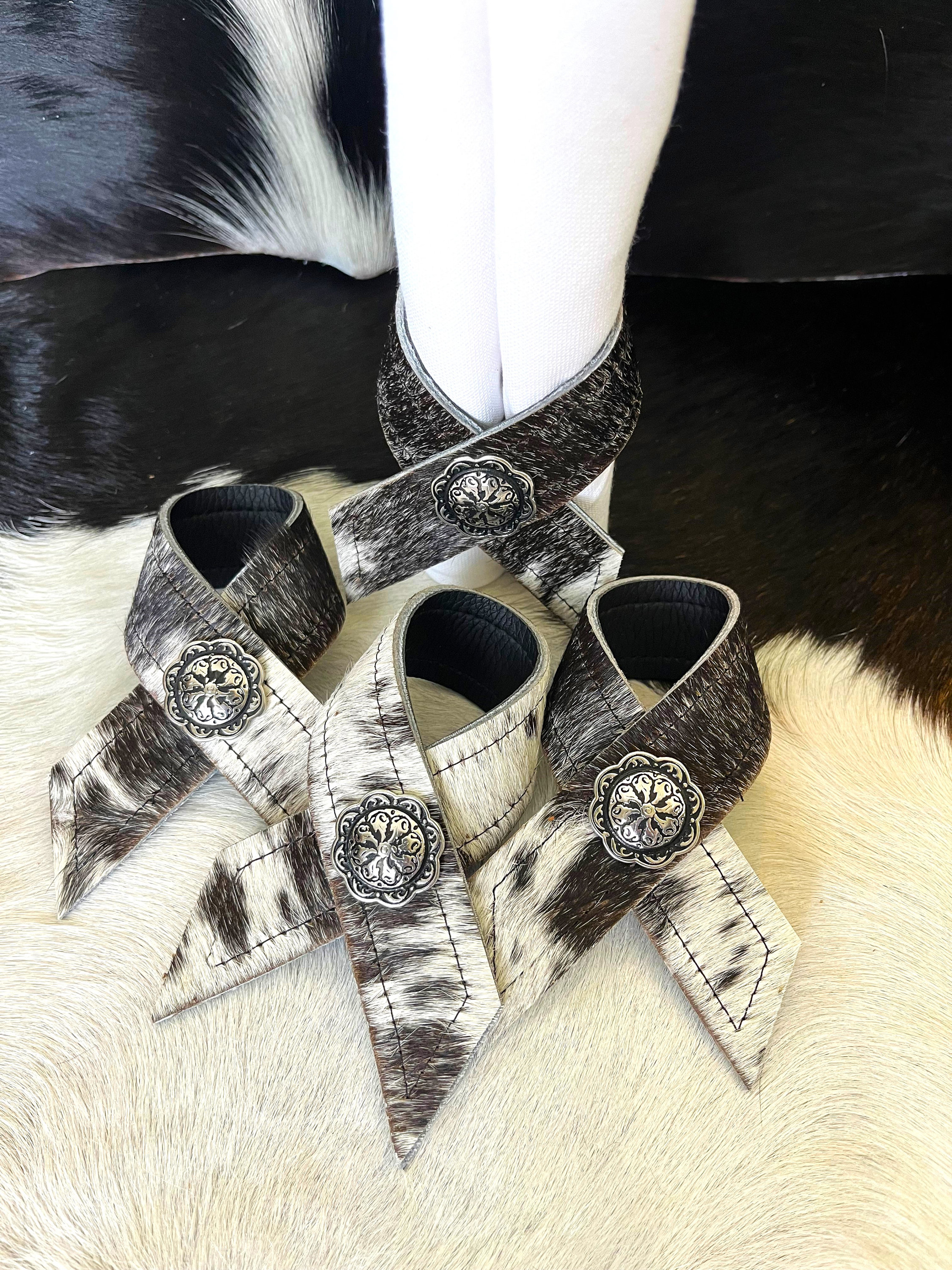Black White Cowhide & Conchos Napkin Rings Etsy
