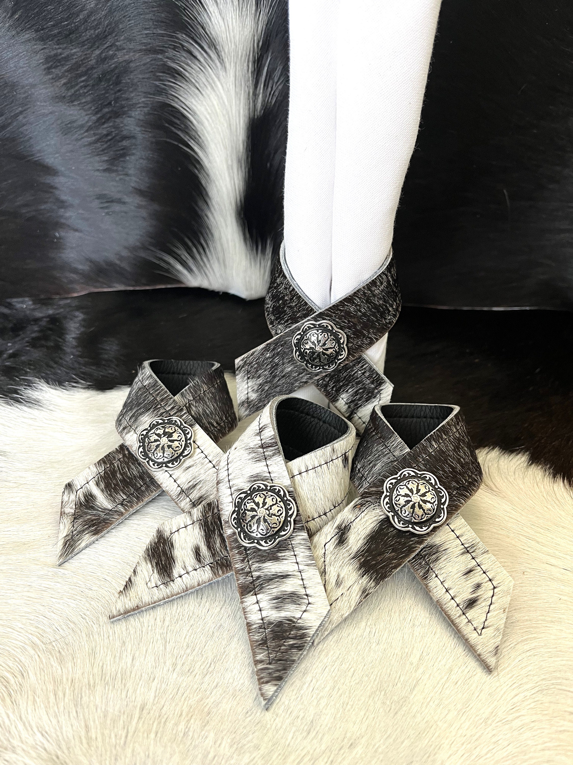 Black White Cowhide & Conchos Napkin Rings Etsy
