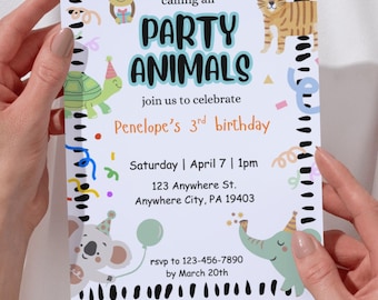 calling all party animals/ birthday invitation/ digital download/ birthday template
