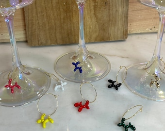 Balloon Dog Wine Charms, set of 8, gift for wine lover, bar accessories, party decor, housewarming gift, fun birthday wine charms