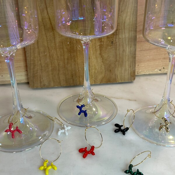 Balloon Dog Wine Charms | set of 8 | fun pop art gifts for wine lover | party decor