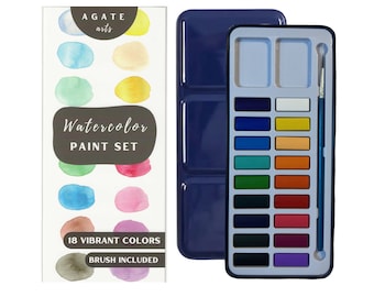 Conjunto de pintura de acuarela, pinturas de acuarela, pinturas de 18 colores, conjunto de pintura, paleta de acuarela, regalo de pintura de acuarela, pinturas de acuarela con pincel