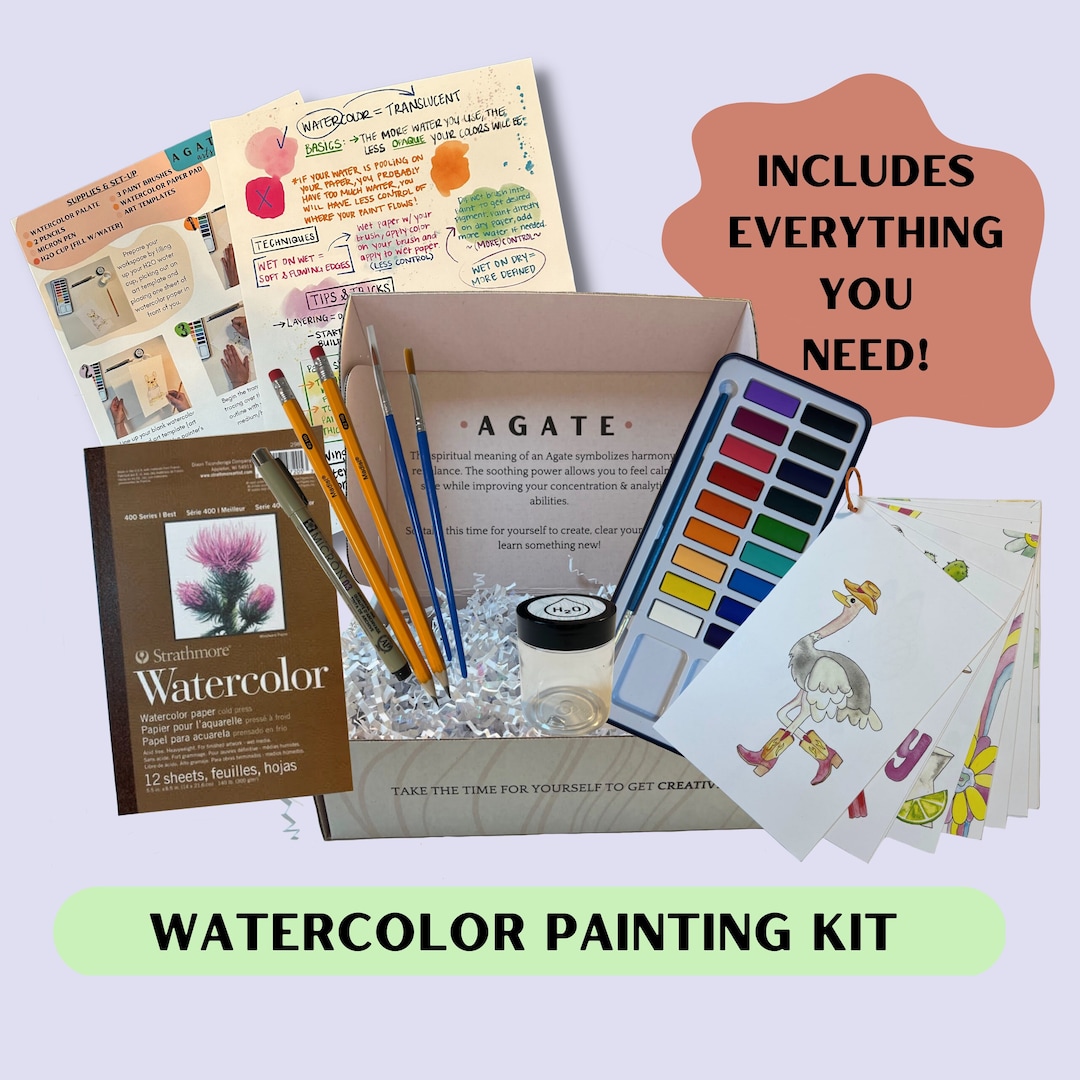 Watercolor Paint Kit, DIY Art Kit for Beginners, Craft Kit, Self Care, Gift for Her, Art Gift