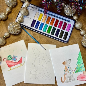 Paint your own Holiday Cards, Paintable Watercolor Christmas Cards, Christmas Card pack, holiday activity, Christmas craft