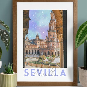 Watercolor Print Sevilla Spain, printable wall art |  Digital Artwork | Sevilla poster | Spain Travel Poster | Home Decor Wall Art