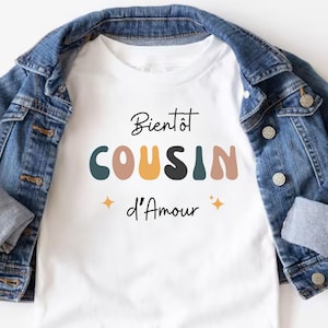 Schwangerschaftsmitteilung in französischer Sprache. Zukünftiger Cousin Geschenk auf Französisch. Bald Cousin zu sein. Kinder T-shirt. Babymitteilung Geschenk | Bientôt Cousin.