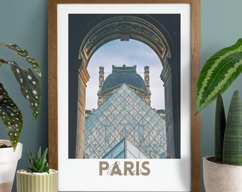Louvre Poster, printable wall art | Louvre Museum Wall Art | Paris Glass Pyramid Print | Architecture Paris Illustration | Europe City Print