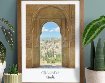 Alhambra Print Spain Travel Poster Granada Digital Artwork Alhambra Granada Printable Wall Art Moorish Architecture Andalusia