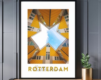 Rotterdam Poster, printable wall art | Rotterdam Print Netherlands, Yellow Cube House Photo, Dutch Modern Arquitecture Print Kubuswoningen