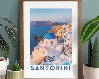 Greece Poster | Santorini Village, printable wall art | Greek Village Photography | Mediterranean Poster | White Houses on a Cliff