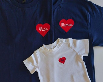 Matching Family Embroidered T-shirts. French Family Set. Personalized Family Gift. Personalized Dad / Mom T-shirt. Papa, Maman and Mini.