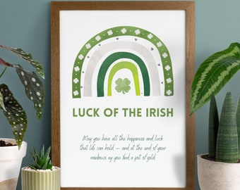 St Patrick's Luck Poster, printable wall art | Green Rainbow Print, Illustration Saint Patrick's Day Wall Decor, St Patricks Artful Print