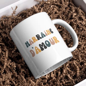 French Godmother Gift. Ceramic Mug for Godmother in French. Mug Marraine d&#39;Amour, Retro Trending Style.