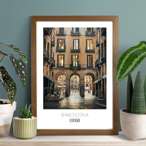 Barcelona poster afdrukbare muurkunst gotische wijk Barcelona poster Spanje poster Barcelona digitaal kunstwerk Plaza Real