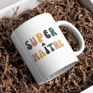 Mug for Teacher in French. French Teacher Gift. Merci Maître. Teacher Appreciation. Super Maître.
