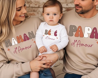 Body a maniche lunghe e felpa coordinata per la famiglia. Set per la famiglia. Regalo personalizzato per la famiglia. Maglione papà-mamma. Papà, mamma e bambino coordinati.
