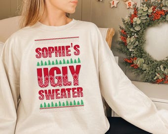 Aangepaste lelijke kersttrui. Gepersonaliseerde lelijke kersttrui. Grappige kerstoutfit. Familiecadeau-idee. Retro kersttrui.