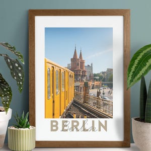 Berlin Poster | Germany printable wall art, Travel Memories Berlin, Large Art Print Oberbaum Bridge and yellow train Print, Digital Download
