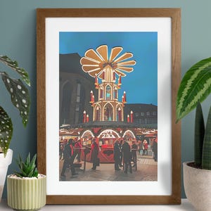 German Christmas Pyramid Print, Xmas Printable Home Décor, German Christmas WallArt, Winter Holiday Poster, German Christmas Market Painting
